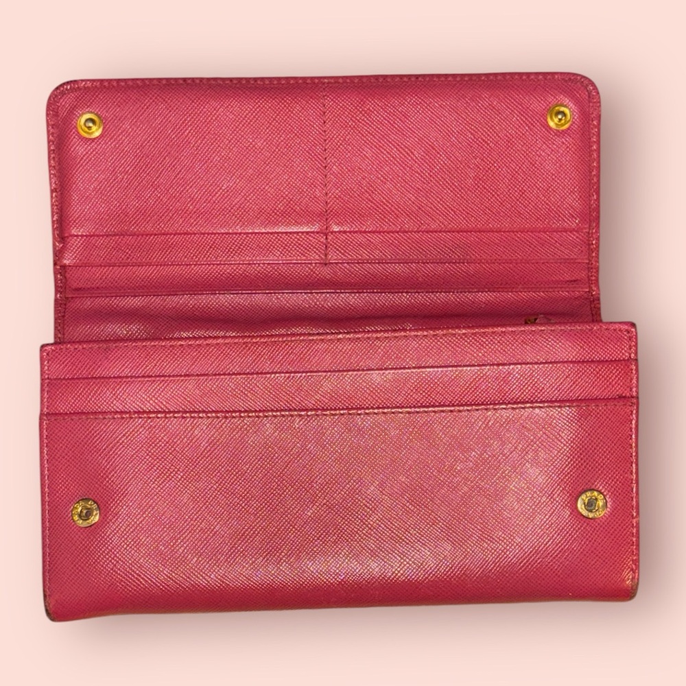 Prada | Saffiano Lux Leather Continental Wallet | Raspberry Red - Picture 5 of 7
